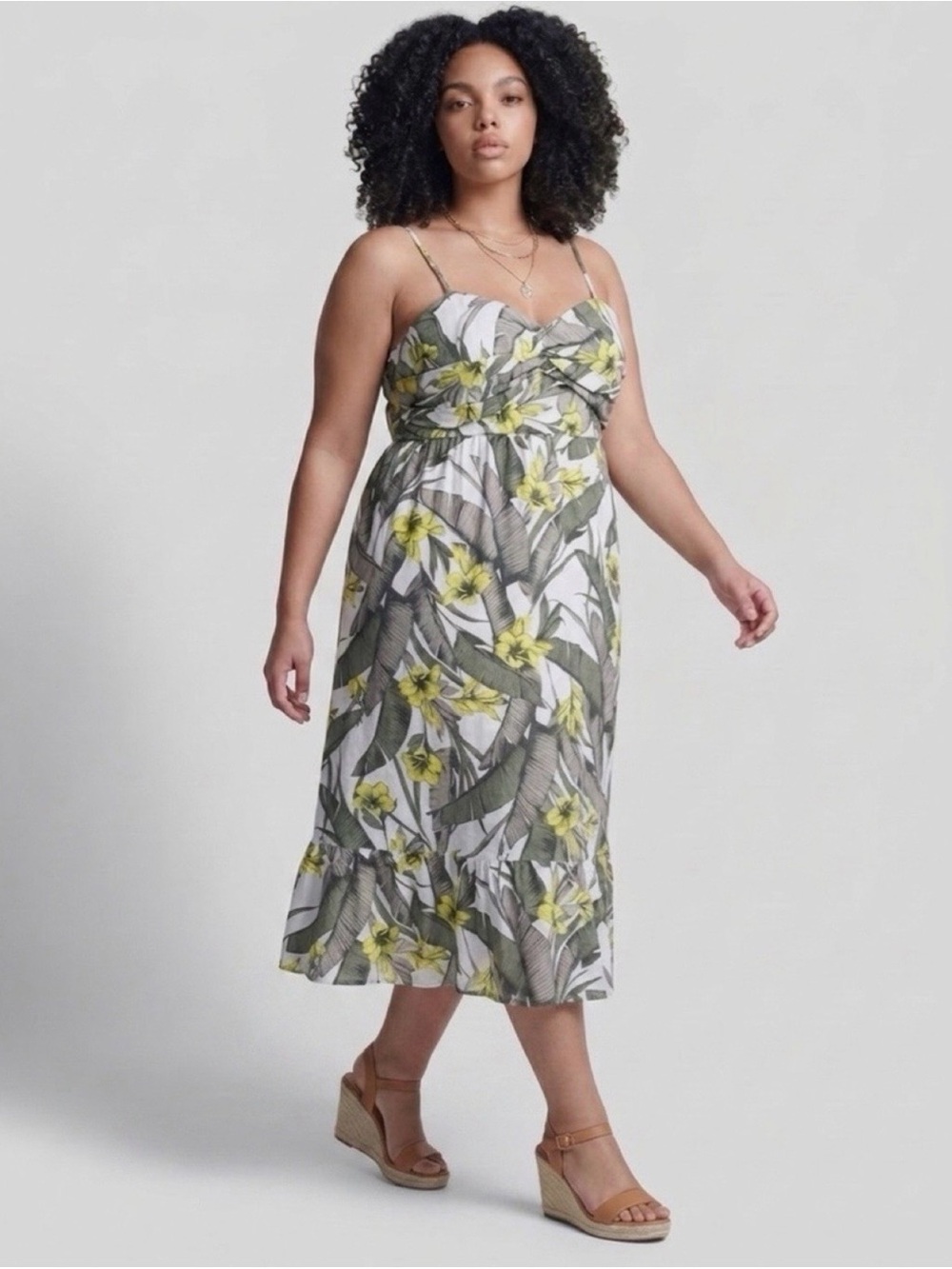 Banana Republic Tropical Palm Leaves and Floral Front Knot Midi Dress Size 8 NWT